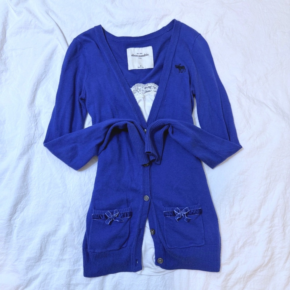 Abercrombie Kids Royal Blue Bow Pocket Cardigan Sweater Girls Medium M